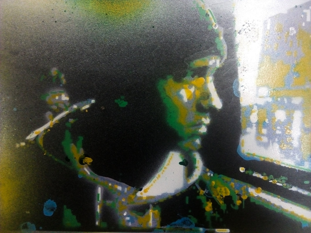 8 MILE, GREEN. STENCIL AND SPRAY PAINTS. A4/ 21 x 29.7 cm