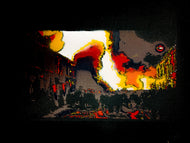 11TH NIGHT BONFIRE, (A STREET SOMEWHERE IN EAST BELFAST). SPRAY PAINTS AND STENCILS. A3/29.7 x 42 cm