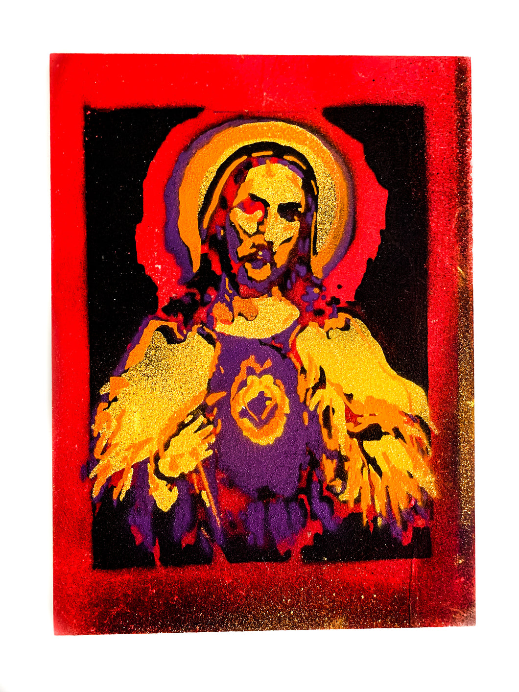 THE SACRED HEART. STENCIL AND SPRAY PAINTS. A4/ 21 x 29.7 cm