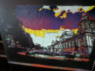 LIMITED PRINT- BELFAST CITY HALL, PURPLE SKY. STENCIL AND SPRAY PAINTS. A4/ 21 x 29.7 cm
