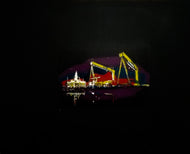 HARLAND AND WOLFF SHIPYARD, BELFAST. STENCIL AND SPRAY PAINTS. 75CM X 60CM