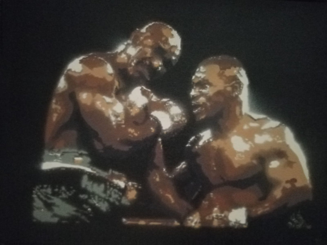 MIKE TYSON VS. EVANDER HOLYFIELD 1, 9 NOVEMBER 1996, LAS VEGAS, NEVADA. SPRAY PAINTS AND STENCILS. A3/29.7 x 42 cm